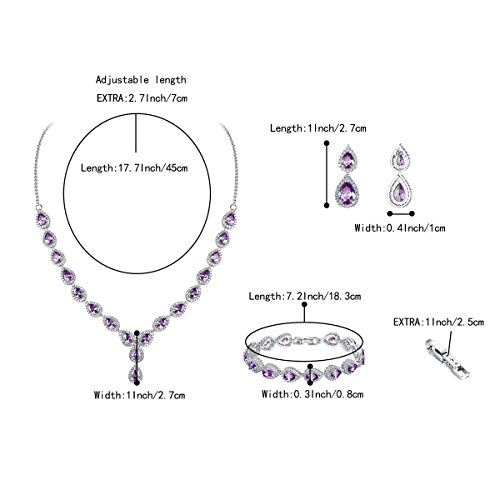 Brilove Wedding Bridal Cz Necklace Bracelet Earrings Jewelry Set For Women Teardrop Infinity Figure 8 Y-Necklace Tennis Bracelet Dangle Earrings Set Amethyst Color Silver-Tone February Birthstone #TOP4