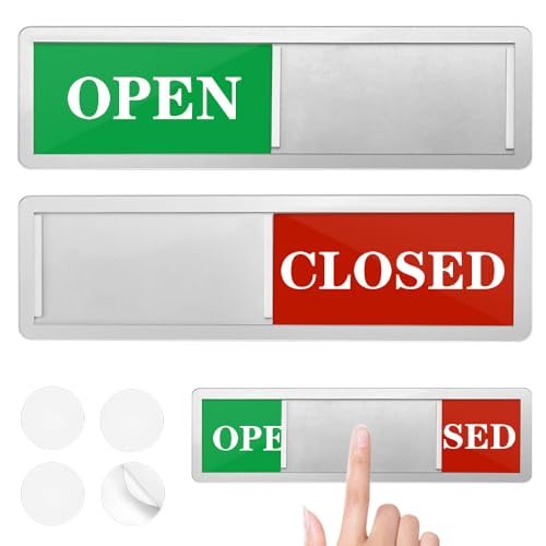 BUZIFU Open/Closed Sliding Sign Privacy Sign Sliding Door Sign Door Indicator Sign Do Not Disturb Sign with Magnetic and Adhesive Tape for Home Office Restroom Hotles Conference 17.6X5X0.6cm, Silver