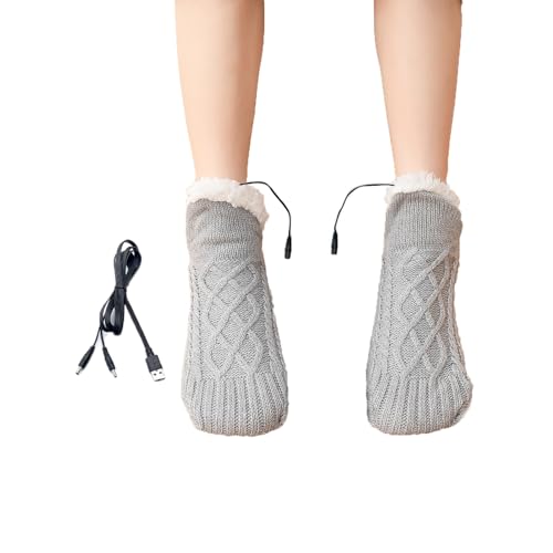 PURFUN Electric Heated Fleece Socks Slippers for Men Women, Winter USB Heating Pad Knitted Socks Foot Heater Anti-Slip Thermal Home Indoor Slippers Footwear Foot Warmer2