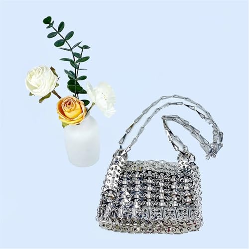 Sparkly Purse Silver Shiny Handmade Woven Beaded Sequin Mobile Phone Bag Long Shoulder Strap Single Shoulder Crossbody Bag for Women2