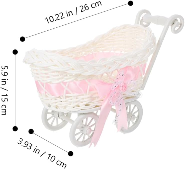 Ciieeo 4pcs Mini Rattan Trolley Basket Weddings Showers Decorative Candy Serving Basket for Party Favors Multi-Function Woven Flower Baskets Containers