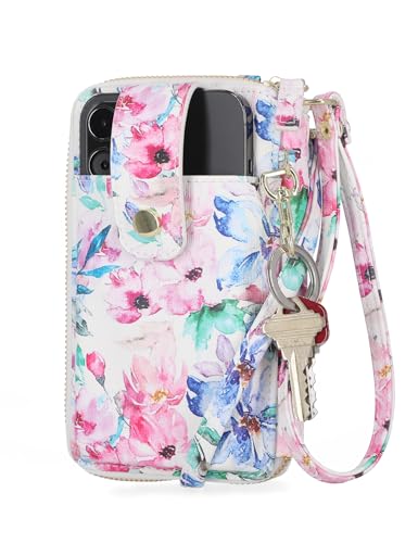 Image of Mundi Jacqui RFID Crossbody Wallet for Women, Vegan Leather Small Travel Handbag with Phone Holder, Compact Organizer with Card Slots and Removable Strap, Vacation Purse in Sweet Floral