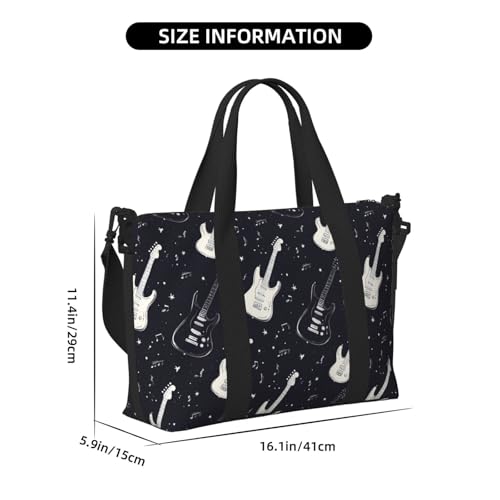 Laptop Tote Bag for Women Work - Black Guitar White Print Weekender Overnight Bags for Women Travel, Gym Duffle Bag for Men, Personal Item Crossbody Travel Bags for Men Carry On2