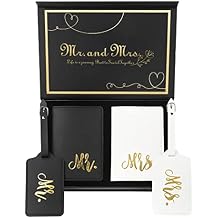 Mr. and Mrs. Luggage Tags and Passport Holder Set- Bridal Shower Gifts with 2 Passport Covers Leather Travel Honeymoon Essentials for Couples Valentines Day Trip Wedding 2 Sets