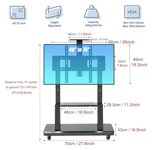 Soporte móvil para TV portátil en ruedas para 50-75 pulgadas miniatura 2