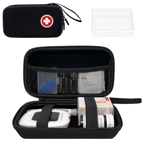 ICIMBI Diabetic Supplies Travel Case, Carrying Case Organizer for Diabetes Testing Kit, Blood Glucose Monitor Kit with Meter, Blood Sugar Test Strips, Lancets, Lancing Device(Case Only) (Black)
