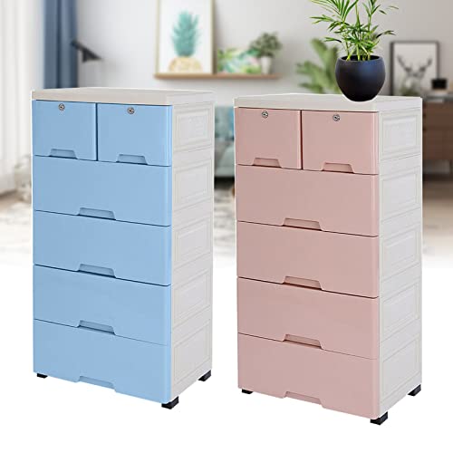 Image of AngelcityCC Plastic Drawers Dresser with Lock, Storage Cabinet with 6 Drawers, Closet Drawers Tall Dresser Organizer for Clothes, Playroom, Bedroom Furniture