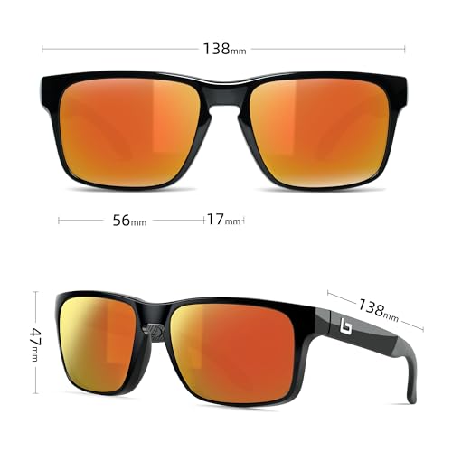 BNUS Italy made Classic Sunglasses for women Corning Real Glass Lens w. Polarized Option (B7066 Shiny Black/Red Flash Polarized, Glass Lens) - Thumbnail 3