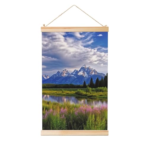 Bannière murale Grand Teton rétro en toile avec support bois naturel