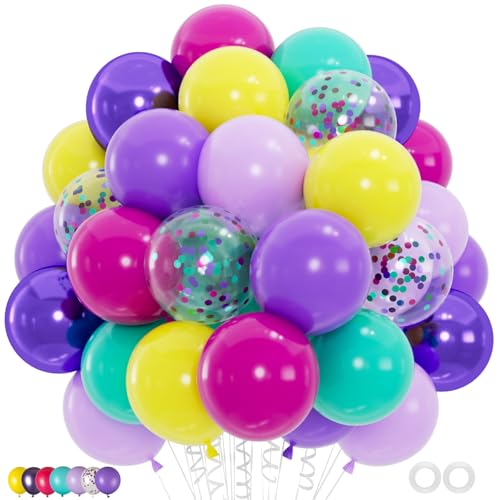 Image of 100pcs Pink Blue Purple Balloons Kit - 12 inch Metallic Pastel Teal Hot Pink Confetti Balloons for Birthdays, Baby Showers, Weddings, Mermaid & Unicorn, 90s, Dollhouse Decorations (2 Ribbons)