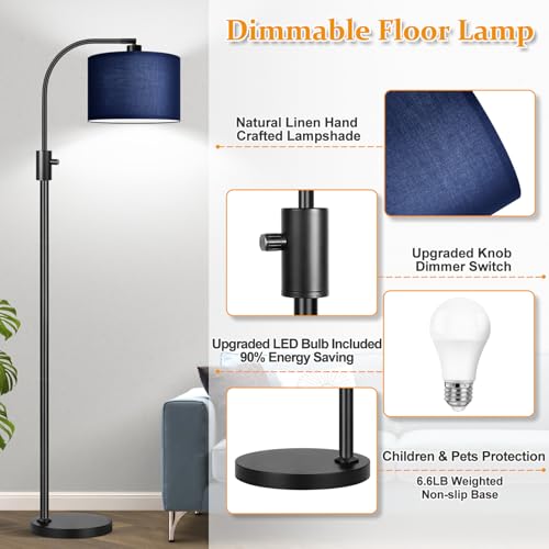 Image of Nintiue Upgraded Modern Arc Dimmable Tall Standing Floor Lamp with Blue Shade, 1200 Lumens LED Bulb Included, for Living & Reading Room, Bedroom, Office & Nursery, Black