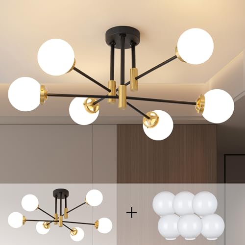 Image of Biewalk Sputnik Ceiling Light Fixture 6 Light with Milk White Glass Shade