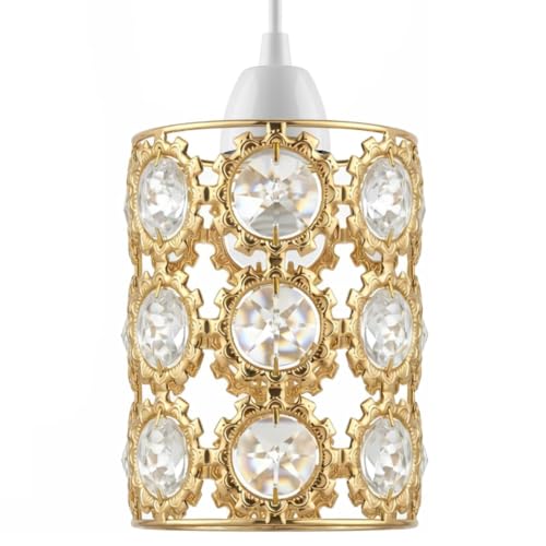 Image of Modern Sun Flower French Gold Crystal Pendant Light Shade, Jewels Modern Easy Fit Ceiling Light Shade with Diameter 9 cm - Height 14 cm Lamp Shades for Bedroom Kitchen Living Room