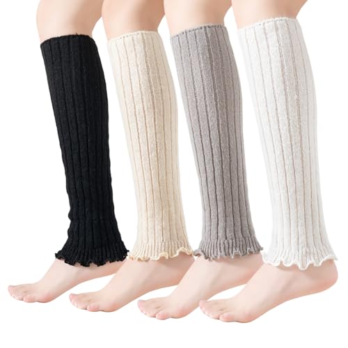 Mcool Mary 4 Pairs Leg Warmers for Women Winter Long Leg Warmers Ruffle Knit Soft Warm Long Boot Socks