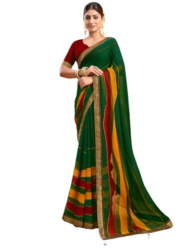 Image of SIRIL Women's Printed Chiffon Saree with Unstitched Blouse Piece