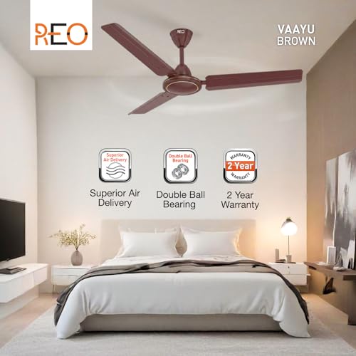 Image of Havells REO Vaayu 1200mm ES Ceiling Fan | High Speed, High Air Delivery | Strong & Powerful, Air Delivery: 220CMM| RPM: 370| 2 Year Warranty | (Pack of 1, Brown)