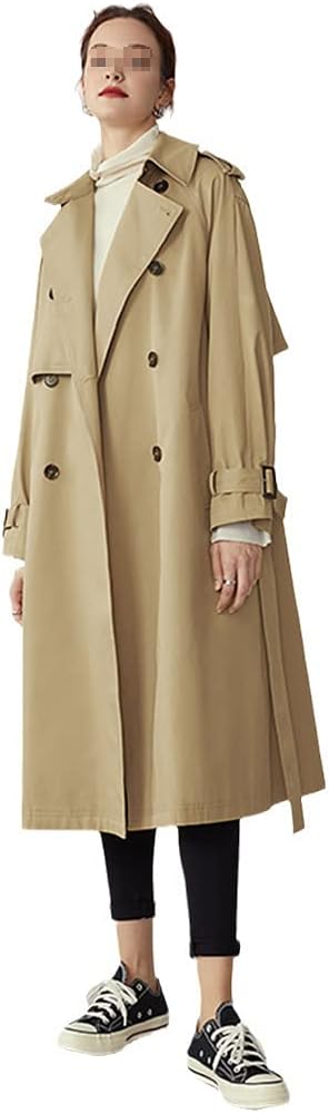 Cotton Khaki Long Women Trench Coat Autumn Winter Turn Down Collar Causal Full Sleeve Belt Trench