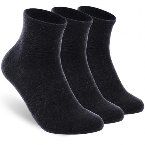 Image of Merino Wool Ankle Socks, Men's Women's 90% Wool Athletic Thin Running Moisture Wicking Socks, 3 Pairs