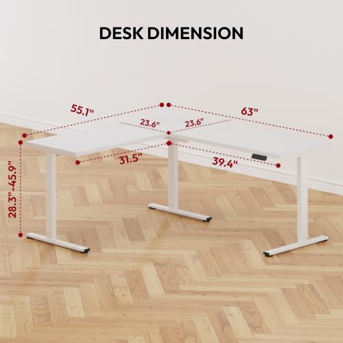 Image of SANODESK Electric L-Shaped Corner Standing Desk with Drawer,63x55