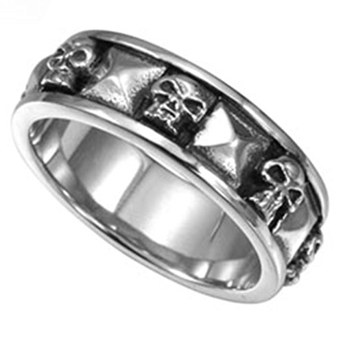 Stainless Steel Gothic Skull Biker Band Style Ring (Silver, 7)