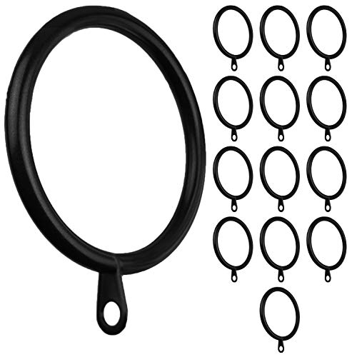 Meriville 14 pcs Black 1.5-Inch Inner Diameter Metal Curtain Rings with Eyelets, Fits Up to 1 1/4-Inch Rod