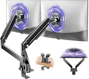 HEYMIX Dual Monitor Stand - Adjustable Computer Monitor Arm Gas Spring Swivel Dual Monitor Mount, Dual Arm Gas VESA Monitor Stand for 13 - 32 LED/LCD Gaming Monitors up to 9kg with 2-Grommet Mounting