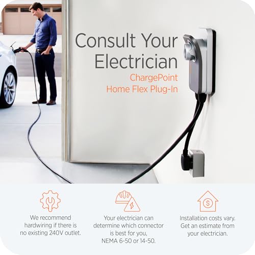 ChargePoint HomeFlex Level 2 EV Charger NACS, NEMA 6-50 Plug for Electric Car - Fast Smart Battery Power Charging at Home for Electric Automobile Vehicles