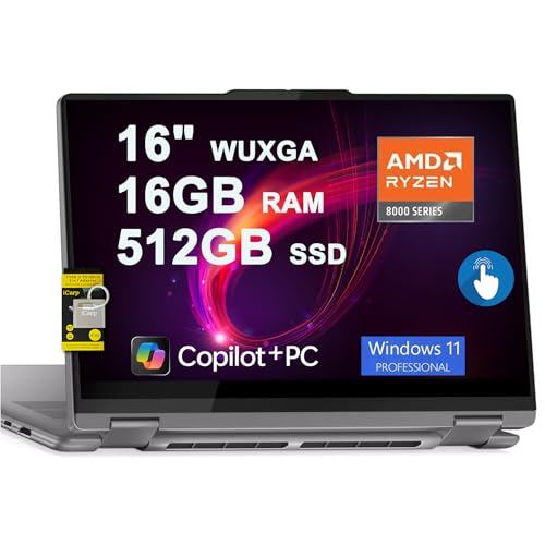 Lenovo Yoga 7 2-in-1 Laptop 16' WUXGA IPS Touch AMD 8-core Ryzen 7 8840HS (i7-12700H) 16GB RAM 512GB SSD for Creator Designer Business Professional Win11Pro ICP Hub w/Copilot AI PC