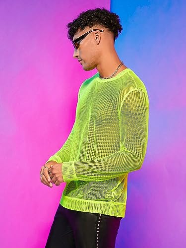 WDIRARA Men's Mesh Sheer Long Sleeve Sweatshirts Solid Clubwear See Through Pullovers2