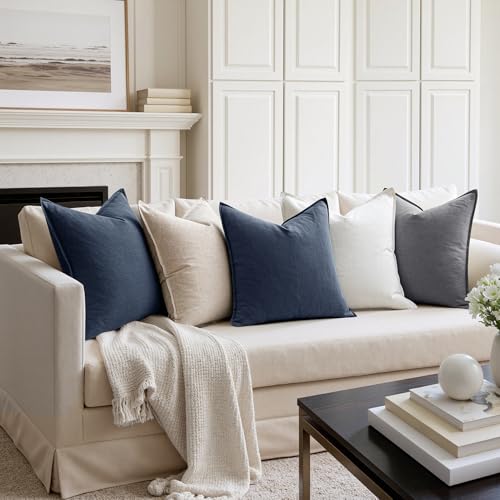 Image of MIULEE Decorative Pillow Covers 20x20 Inch Indigo Blue Boho Farmhouse Neutral Couch Throw Pillows for Bed Pack of 2 Accent Coastal Modern Pillowcase Summer Sofa Livingroom Home Decor