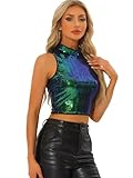 Diese Paillettenbluse besteht aus mehreren Designpunkten: Paillettenstoff, Rundhalsausschnitt, ärmellos und Stehkragen. Machen Sie es möglich, eine unvergessliche Halloween-Nacht mit diesem Halloween-Kostüm zu schaffen. Kombinieren Sie dieses Pailletten Top mit Ihrer Lieblings-Skinny-Jeans oder Leggings für einen modischen Look.