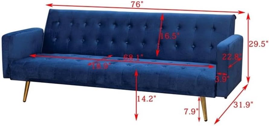 BOWERY HILL Mid Century Convertible Sofa Couch for Living Room, Button Tufted Velvet Sofa Bed for Small Apartment, Modern Futon Couch in Navy Blue