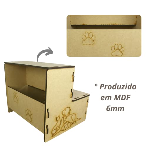 Escada Feita Em Madeira Natural 6mm Suporta Até 45kg Pet Cachorro Gato Coelho 30cm De Altura