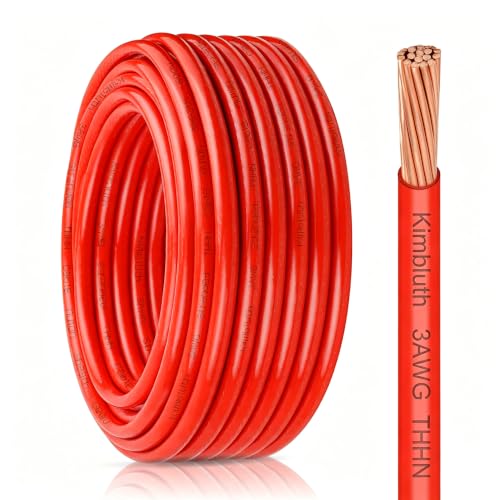 THHN Wire 3 Gauge 10 FT Stranded Copper Wire, Red