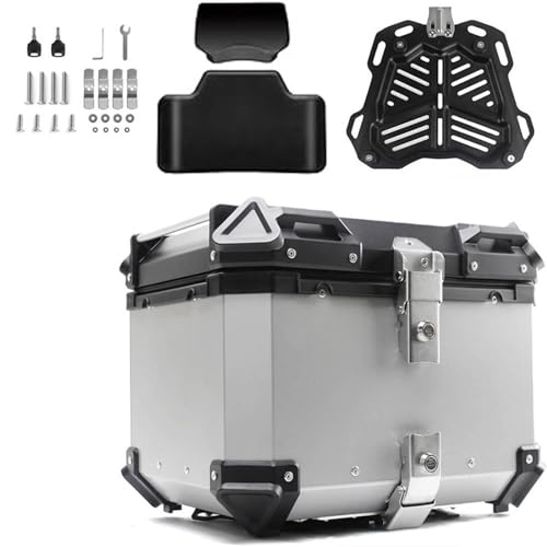Generico Argento,80L, Bauletto Moto 28L 36L 45L 55L 65L 80L 100L,Impermeabile Bauletto Moto Alluminio,Durevole Bauletto Alluminio Moto,Baule Posteriore per Moto,con Serratura di Sicurezza