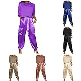 Vhersily Ensemble haut et pantalon mi manches en satin lisse pour femme, été, décontracté, satin, 2 pièces, combinaison de jogging pour mariage, été, décontracté, marron, XL