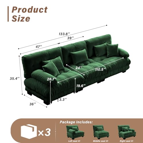 Image of SoarFlash 133.8 inch Sectional Sofa 3 Seat Couch, L Shaped Modern Sofa with Solid Wood Legs, Couches Sofas for Living Room Apartment, Comfortable Small Couches for Small Spaces, Green
