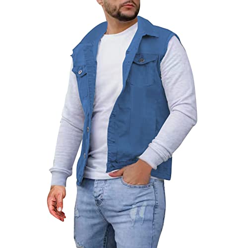 Veste en jean homme sans manche gillet denim mince veste boucle