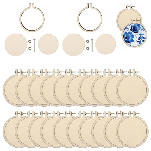 Akfldms Paquete de 20 Mini Aros de Bordado, Aros Cruzados Redondos de Madera, de Exhibición de Aros de Madera, Círculo para Manualidades DIY