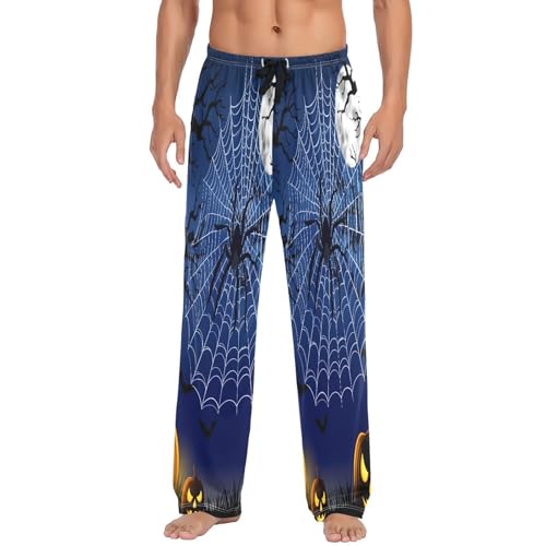 Qilmy Halloween Pumpkins & Spiders Men's Cotton Pajama Pants, Lightweight Lounge Sleepwear with Drawstring and Pocket2