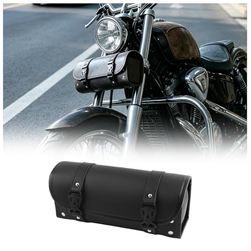 EWOJUYE Motorcycle Handlebar Bag,Waterproof PU Leather Motorcycle Fork Bag with Adjustable Mounting Straps for Umbrellas,Phones,Universal Motorcycles Tool Bags for Front Fork Handlebar