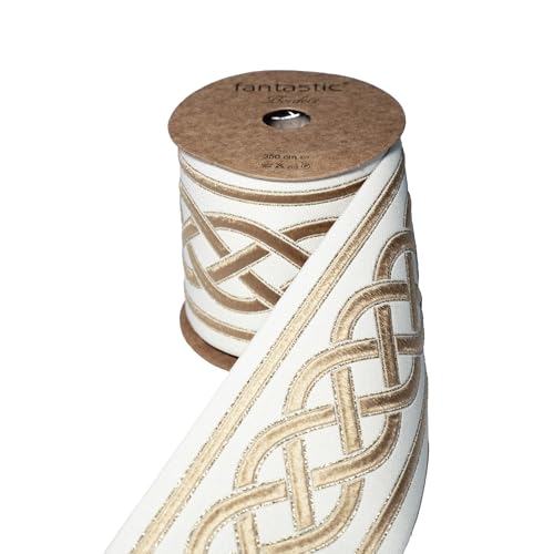 Jacquard Embroidered Trim Tape Decorative Woven Border for Drapery Upholstery Cushions & Home Decor | Ideal for Interior Design Sewing & Wholesale Projects (V2 2.7 3.8 Yards)
