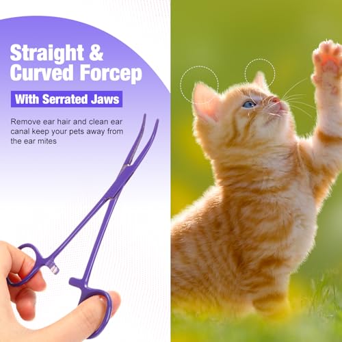 Image of BBTO Hemostat Curved and Straight Hemostat Forceps Piercing Pliers Forceps, Stainless Steel Straight and Curved Pliers, Fishing Tweezer(Lilac,2 Pcs)