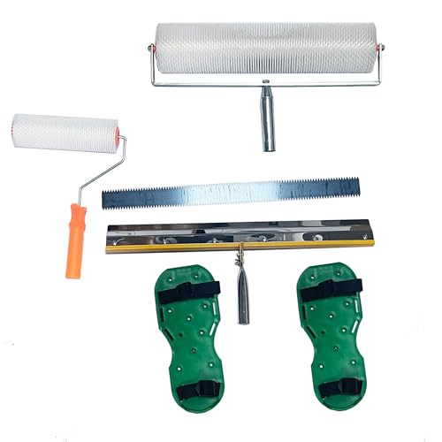 JVJ Self-Levelling Tools Cement Kit Floor Construction Roller Self Levelling Spike Shoes Epoxy Floor Paint Tools Stainless Steel Scraper Self-Leveling Rake
