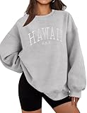 LOMON Crewneck Sweatshirts Women Long Sleeve Oversized Sweater Hawaii Pullover Top College Sweatshirt（Charcoal Gray-Hawaii,M