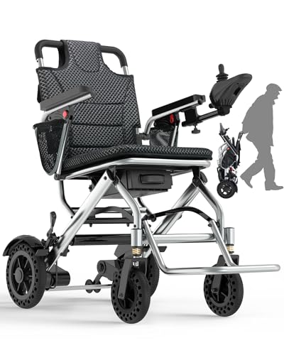 Lightweight Foldable Electric Wheelchair for Adults, 33lbs Portable Powered Wheelchair, 15 Miles Range & 360W Silent Motor Motorized Wheelchair, Airplane Approved, Seniors & Travel Friendly