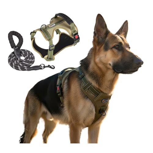 LUVMOJO Tactical Dog Harness and Leash Set, No Pull Adjustable Heavy Duty Pet Vest with Handle, Reflective Harnesses and Leashes for Large Breed Dogs, Running Chest Collar for Puppy Safety L Size