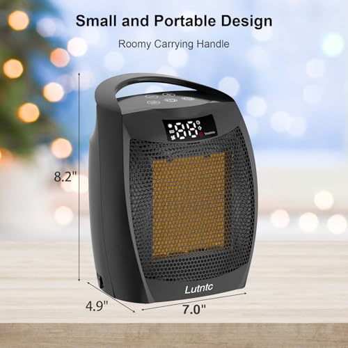 Image of Portable Ceramic Space Heater 1500W, Fast Heating, Digital Display with Touch Controls, Built-in Handle, Overheat and Tip-Over Protection, Ideal for Home, Bedroom, and Office Heating