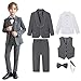 Boys Suits Ring Bearer Outfits with Blazer Jacket Dress Shirt & Pants Vest Bow Tie Brooch 6 Piece Tuxedo Set for 1-14 Years