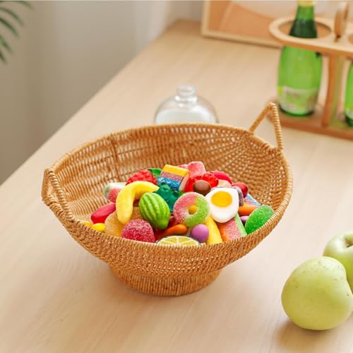 Cesta de pan de imitación ratán de 10,83 pulgadas con asas para mesa 5